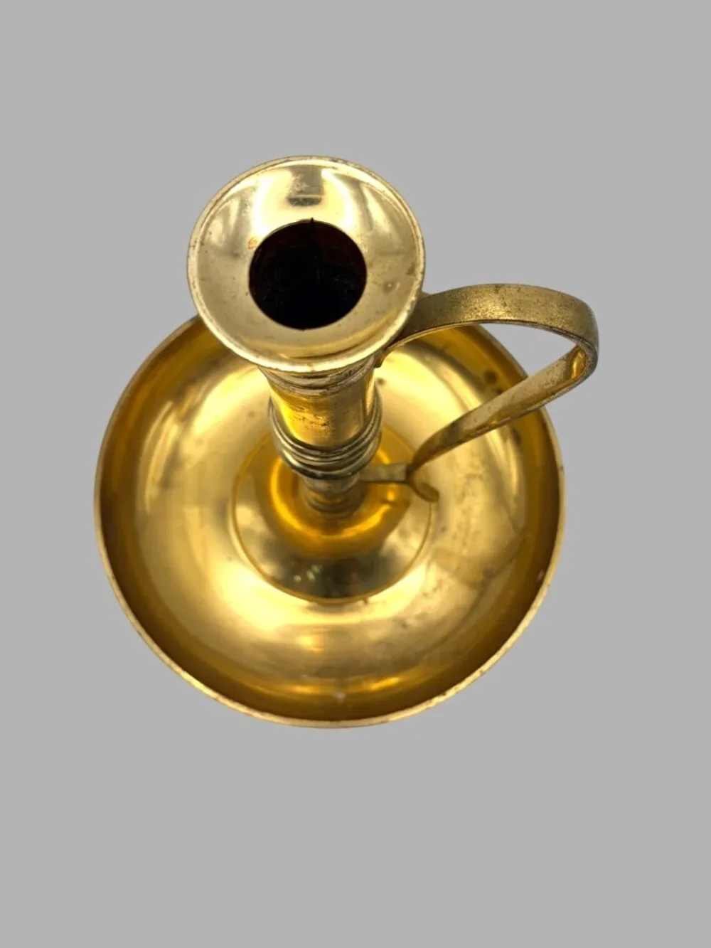 Vintage Brass Chamberstick Candle Holder Made in India 7.5” Handle Catch Tray